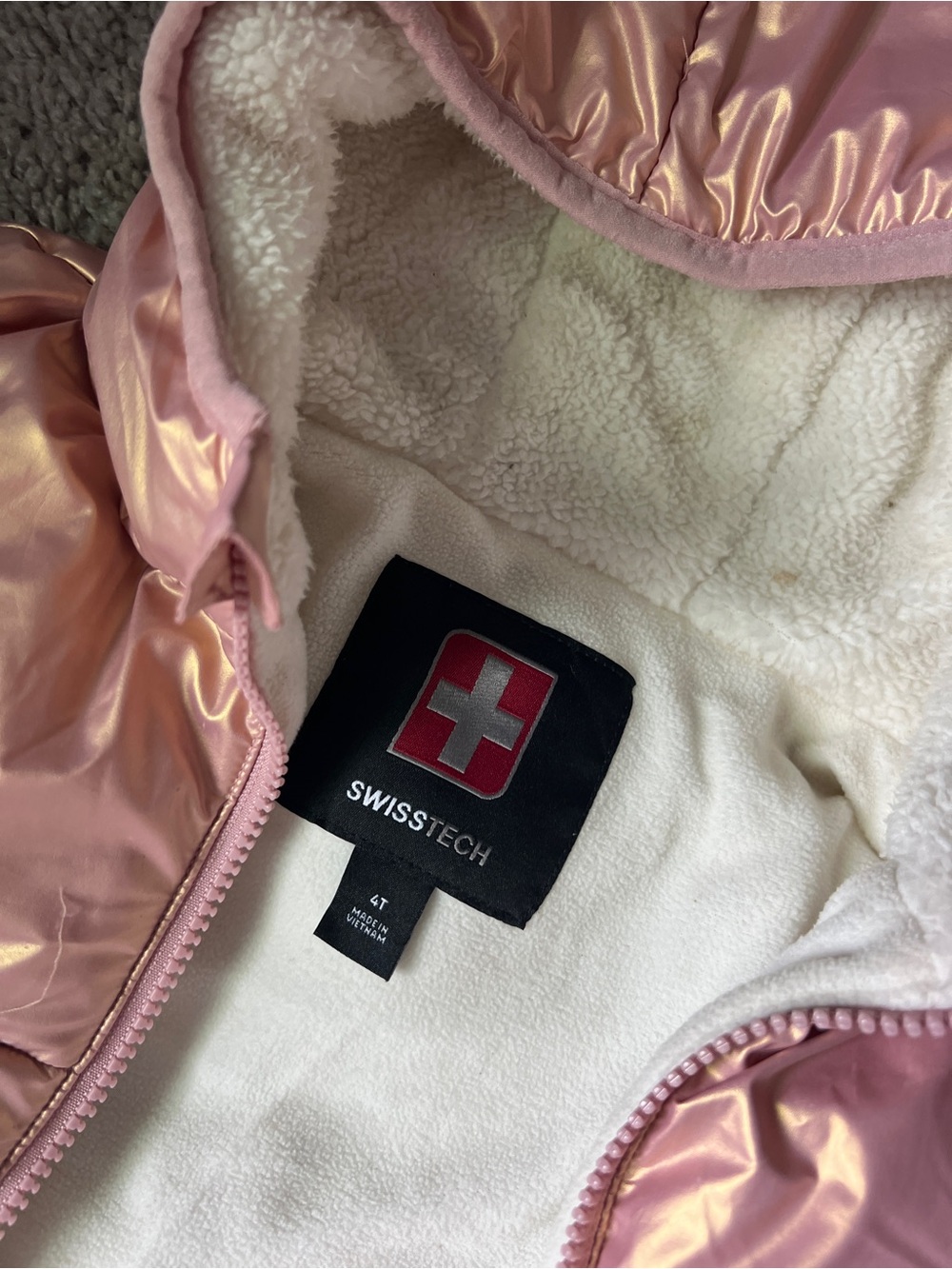 Swiss Tech Iridescent Pink Hooded Puffer Jacket for Kids - Picture 2 of 5